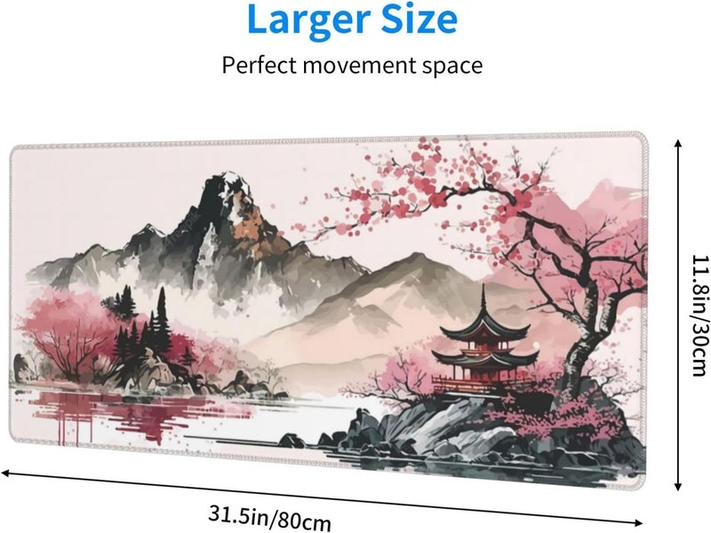 Brecoy Watercolor Japanese Large Gaming Mouse Pad,Mouse Pad Gaming 31.5 x 11.8 in Mouse Mat Desk Pad,Large Desk Mat,Extended Keyboard Mousepad with Non-Slip Base and Stitched Edge for Desk Home Office - Image 2